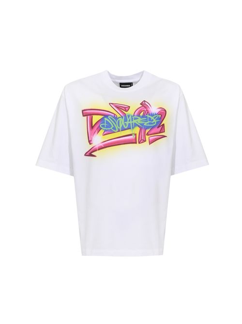 T-shirt Rebel Tags Loose Fit in cotone con stampa graffiti White DSQUARED2 | S71GD1652 D20033100